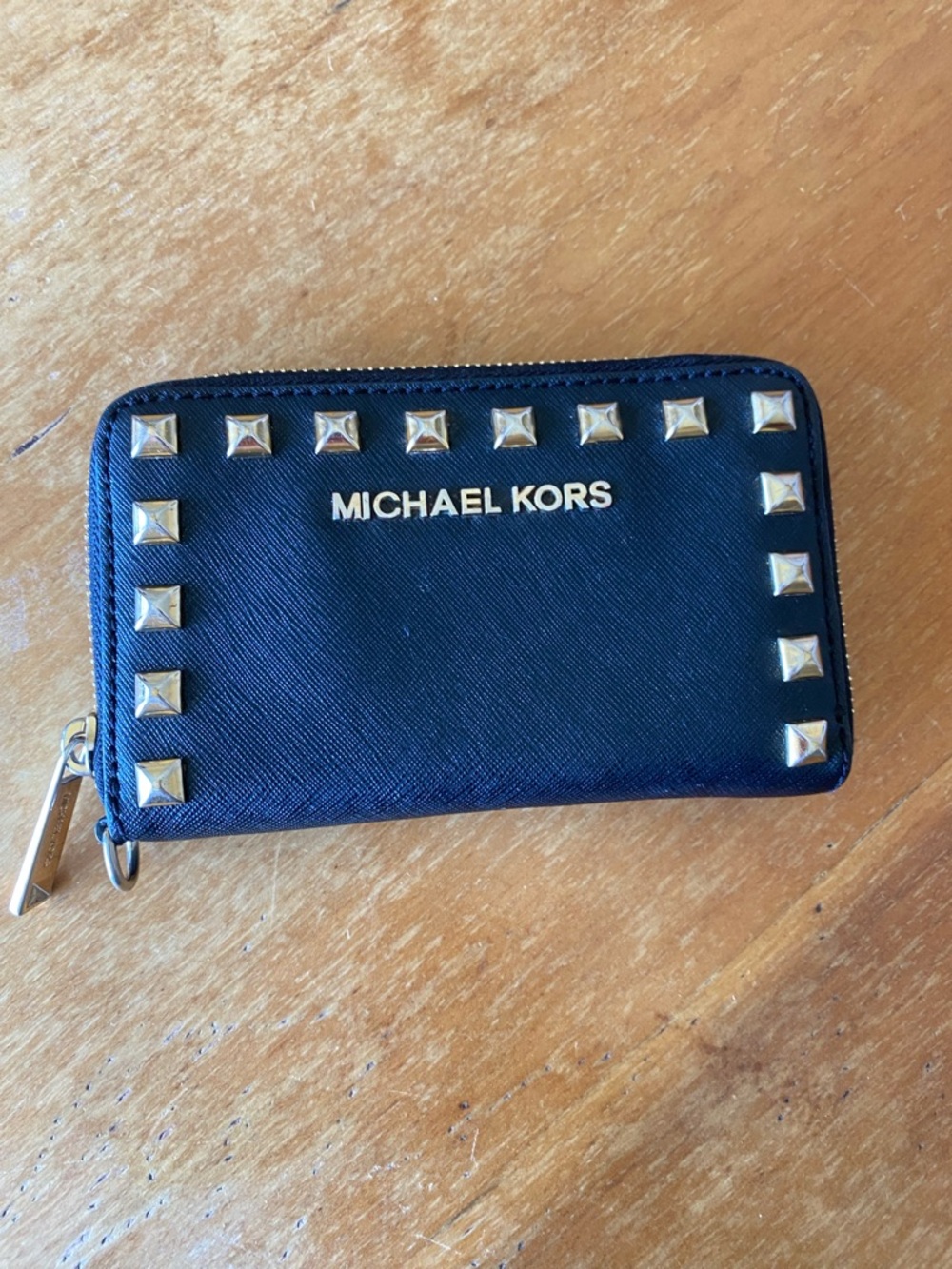 Michael Kors Black Studded Zip Wallet Card Case Rocker Glam Bikercore Punk 4x6”